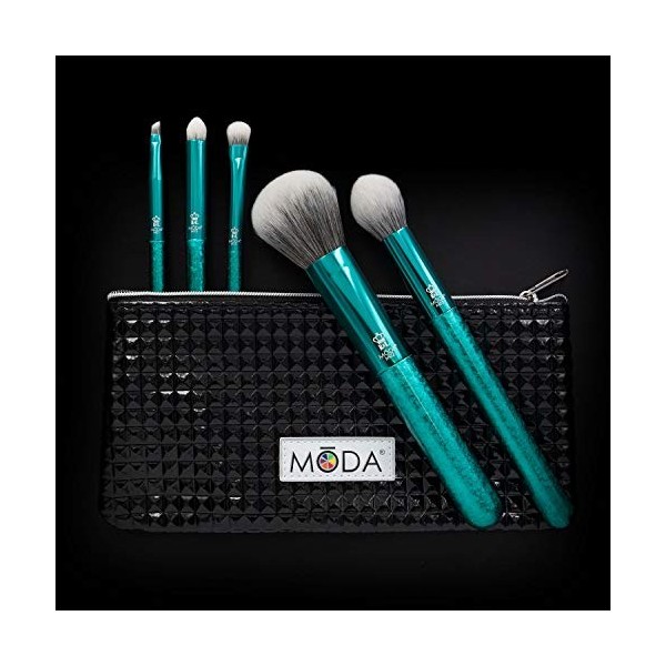 MODA Royal & Langnickel Lot de 6 pinceaux de maquillage craquelés avec pochette – Poudre multi-usages, contour, ombre à paupi