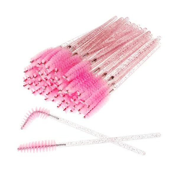 Fenshine Lot de 200 brosses à cils légères et jetables pour extensions de cils, contour des sourcils et maquillage Rose