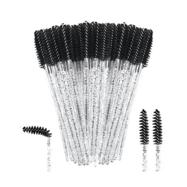 Lot de 100 pinceaux à cils jetables pour sourcils et maquillage Noir