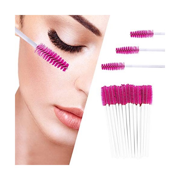 PROFICO Lot de 50 brosses à cils jetables pour mascara blanc - rose foncé 