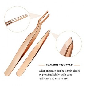 Lot de 3 pinces à cils en acier inoxydable pour application et retrait de faux cils avec brosses à cils forte adhérence or ro