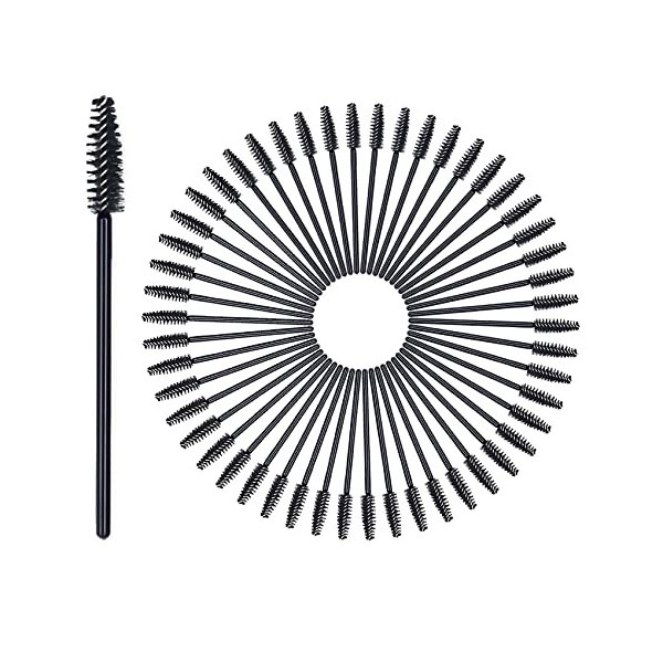 zoerbufan Brosses à Cils Jetables [50 Pièces], Goupillon Cils, Micro Applicateurs Brosses, Brosse à Sourcils, Noir Outil de M