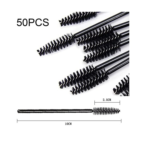 zoerbufan Brosses à Cils Jetables [50 Pièces], Goupillon Cils, Micro Applicateurs Brosses, Brosse à Sourcils, Noir Outil de M