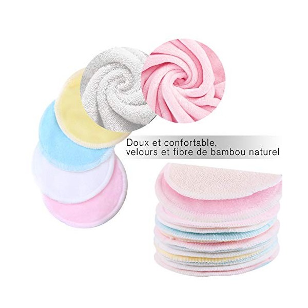 Tampons Démaquillants fibre de bambou丨disques coton demaquillant lavable丨16pcs+ 2 Sac de lavage丨Matériau en fibre de bambou s