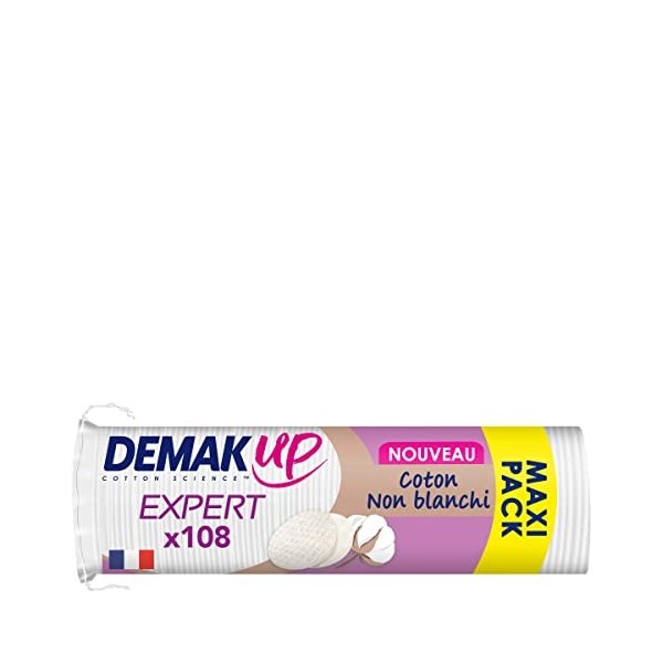 DemakUp Expert Disques Cotons à Démaquiller 100% Fibres de Coton Naturelles, 108 Cotons