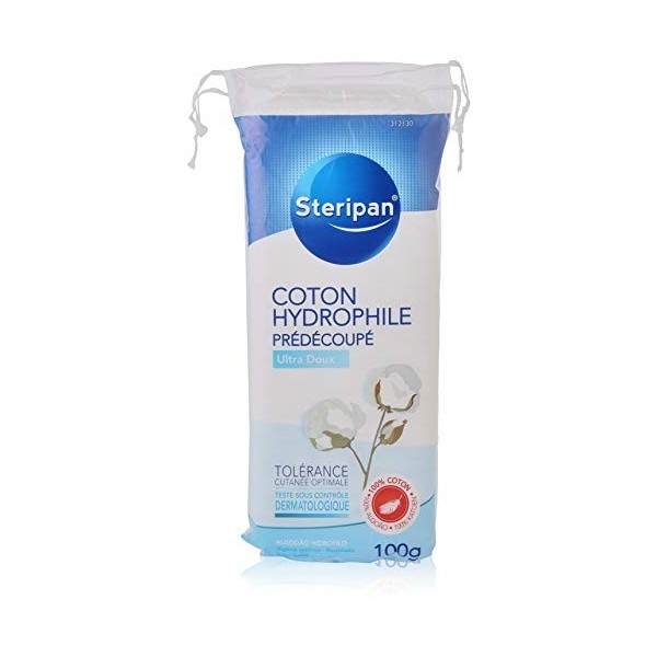 Steripan - Coton Hydrophile Dermatologique Prédécoupé - Ultra Doux - Tolérance Cutanée Optimale - 100% coton - Testé Sous Con