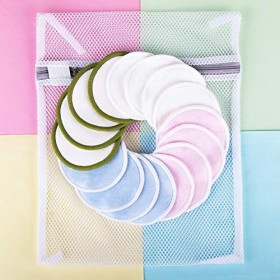 UNIMEIX | Coton Ronds Réutilisables 16 pads – Coussinets de démaquillant réutilisables en bambou pour le visage