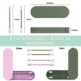 Coton Tige Réutilisable [Pack x4], Norme UE sans BPA, Nettoyeur Oreille 3 Formes Spirales en Silicone Doux Lavable, Cure Orei