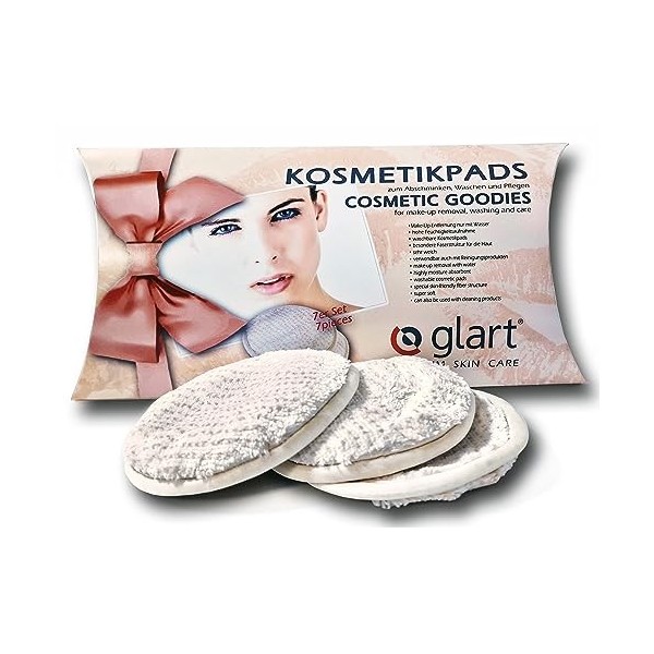 Glart 44AP Cotons démaquillants lavables avec sac de lavage, beige et blanc lot de 7 