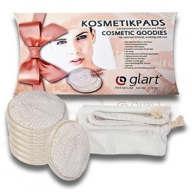 Glart 44AP Cotons démaquillants lavables avec sac de lavage, beige et blanc lot de 7 
