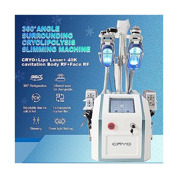 Générique Appareil Massage corporel, 5 en 1 360 Cryolipolyse Machine congélation Graisses avec 8 Coussinets Lipo 40K Cavitati