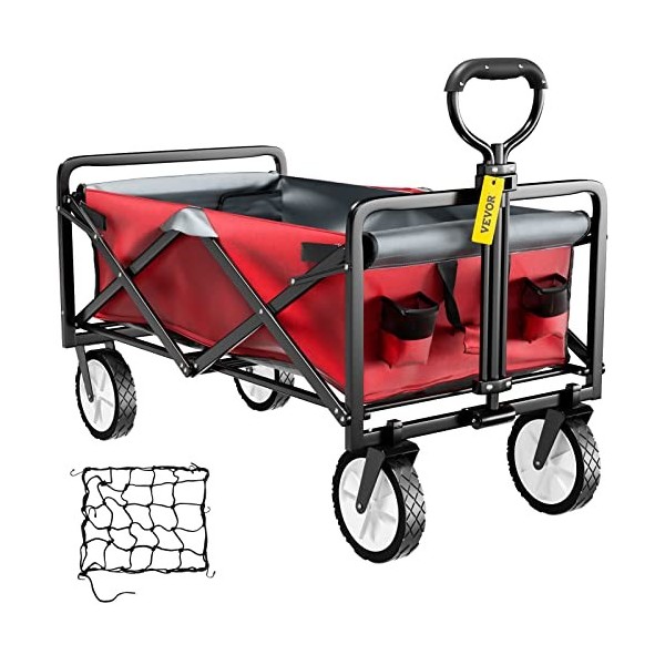 VEVOR Chariot de Jardin Pliable 4 Roues Capacité de Charge 80 kg Poignée Réglable Cadre Acier Enduit Poudre Tissu 600D Oxford