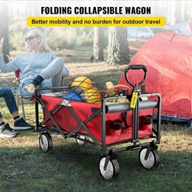 VEVOR Chariot de Jardin Pliable 4 Roues Capacité de Charge 80 kg Poignée Réglable Cadre Acier Enduit Poudre Tissu 600D Oxford