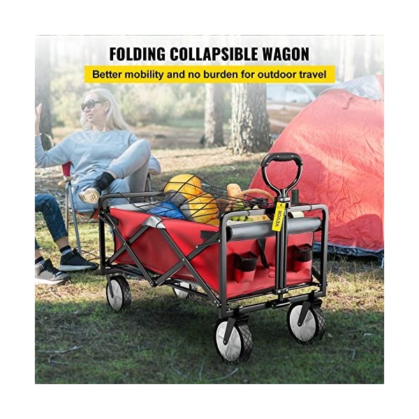 VEVOR Chariot de Jardin Pliable 4 Roues Capacite de Charge 80 kg Poignee  Reglable Cadre Acier