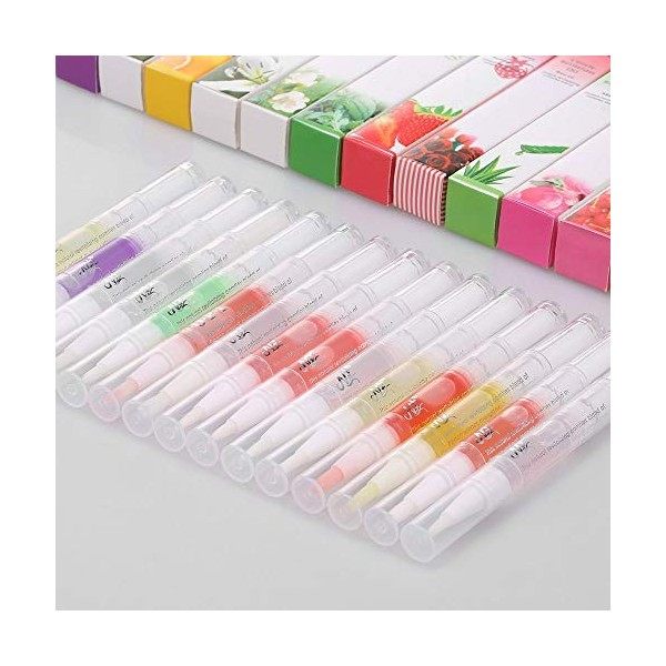 Huiles pour Cuticules, 15pcs Stylo à Huile Revitalisant à la Cuticule, Huile Nutritive Pour Sion des Ongles Mix Fruité Saveur