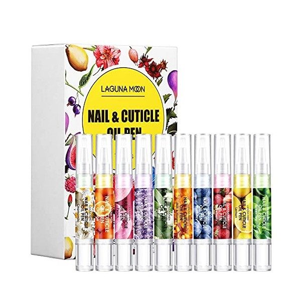 Lagunamoon Lot de 10 stylos à huile pour cuticules pour le soin des ongles, 5 ml de stylos à huile pour ongles avec des ingré