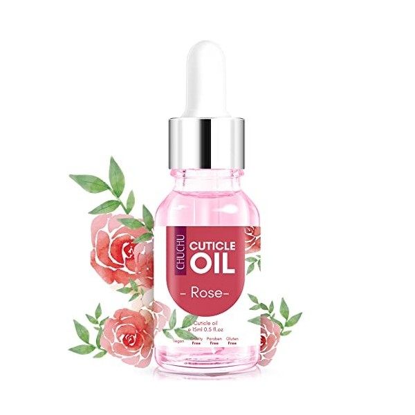 CHUCHU Huile pour cuticules pour ongles, huile de jojoba pour cuticules contient de la vitamine B et E, renforce les ongles, ...