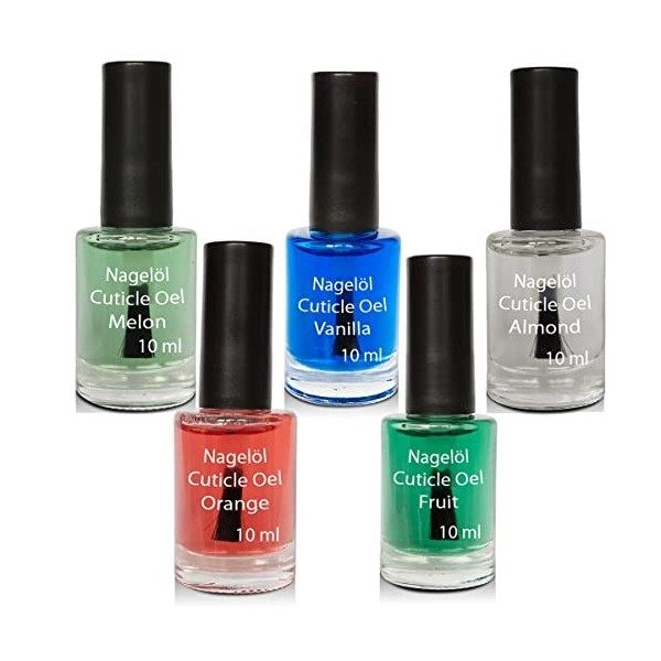 Huile pour ongles dans une bouteille de pinceau Set N°2, Melon, Peach, Almond, Orange,Fruit 5x10 ml