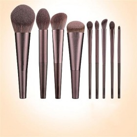 ZLXDP 9 pièces en Aluminium brossé Tube Maquillage Pinceau Ensemble Fond de Teint Pinceau Blush Poudre Libre Pinceau Chimie