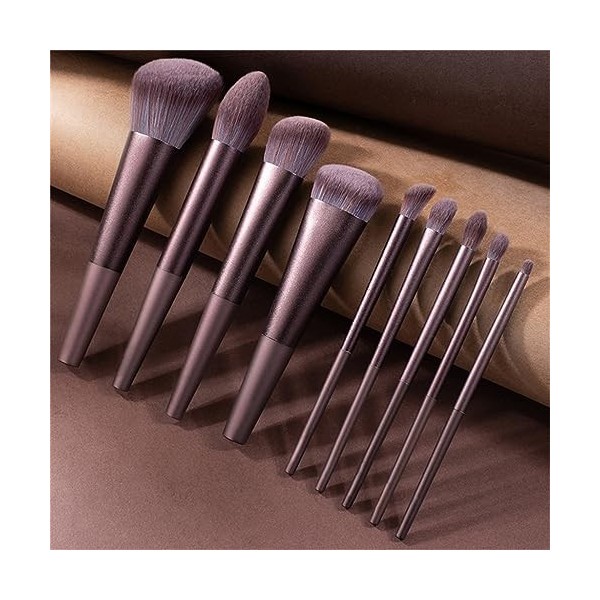 ZLXDP 9 pièces en Aluminium brossé Tube Maquillage Pinceau Ensemble Fond de Teint Pinceau Blush Poudre Libre Pinceau Chimie