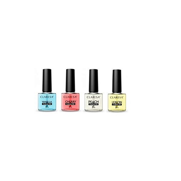 Lot de 4 huiles revitalisantes pour cuticules Claresa Manucure Traitement Après-shampoing 5 ml Parfumé Vanille Cherry Citron 