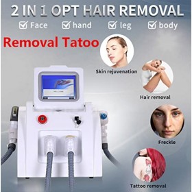 2 en 1 peau serrant la machine de dissolvant de ride, E-lumière IPL OPT SHR/ND YAG machine dépilation de tatouage