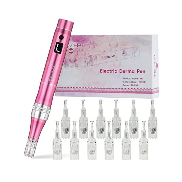 TBPHP M1 Électrique Derma pen 7 vitesses Écran LCD Avec 12Pcs Remplacement Cartouches Rose 