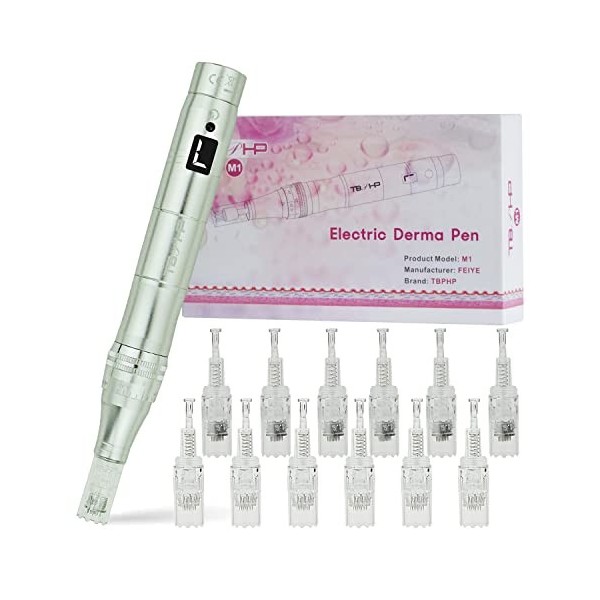 TBPHP M1 Électrique Derma pen 7 vitesses Écran LCD Avec 12Pcs Remplacement Cartouches Rose 