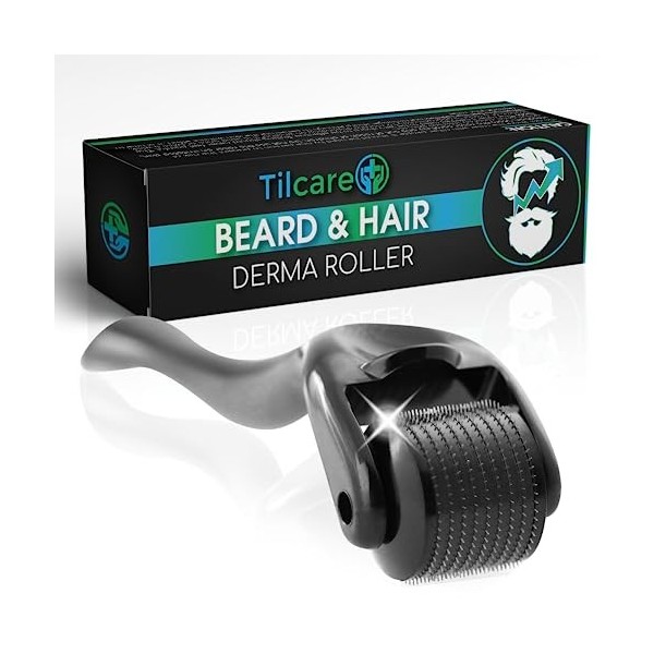 Dermaroller pour la croissance de la barbe et des cheveux de Tilcare – Derma roller stérile en titane de 0,25 mm pour les hom