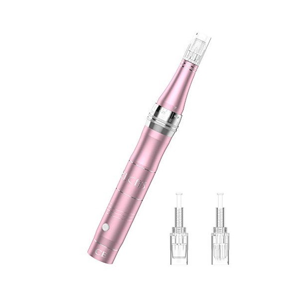 PELCAS Dermapen Micro Aiguilles Stylo avec 3 Têtes d’Aiguilles et 3 Vitesses, 0-2 mm Réglable Microneedling Pen Professionnel