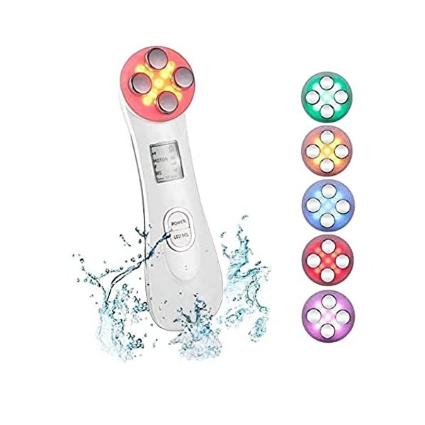 Dispositif de beauté ultrasonique, 5in1 dispositif multifonctionnel de Soin Visage, 6 modes Appareil de massage de mésothérap