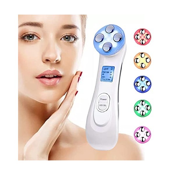 Appareil Anti Rides Visage,Dispositif de beauté ultrasonique,5 in1 dispositif multifonctionnel de beauté faciale,Nettoyage en