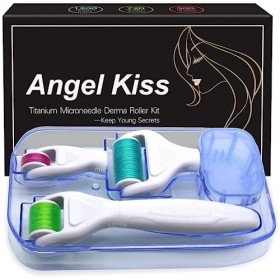 Angel Kiss – Kit derma roller 4 en 1 pour visage et corps, pour soins de la peau, avec rouleaux en titane 300/720 aiguilles 0