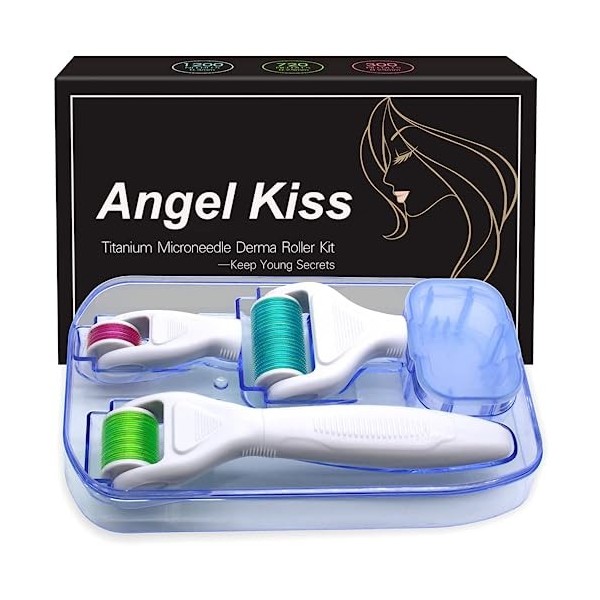 Angel Kiss – Kit derma roller 4 en 1 pour visage et corps, pour soins de la peau, avec rouleaux en titane 300/720 aiguilles 0