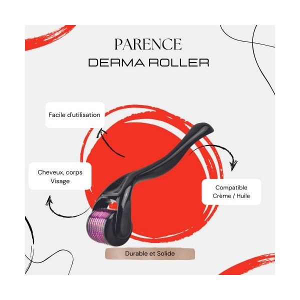 PARENCE - Derma Roller, 0.3 mm Dermaroller Visage, Roller Micro Aiguille pour Stimule Repousse Cheveux/Pousse Barbe - 540 aig