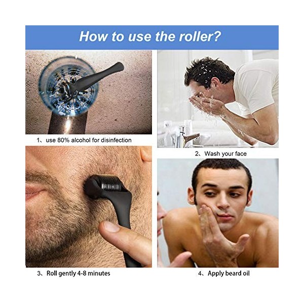 LATTCURE Rouleau de croissance de barbe Dermaroller 0,5 mm, MicroneedlingRoller, Beard Roller pour lentretien de la barbe qu