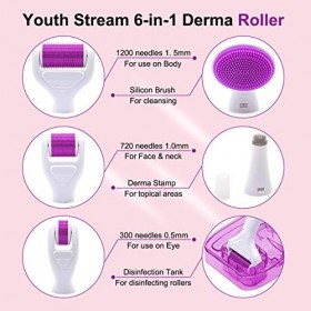 Mroobest Dermaroller, Dermaroller Visage, 6 En 1 Derma Roller Kit pour Régéneration de Peau, Anti-rides, Retrait de cicatrice