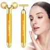 2-EN-1 Beauty Bar 24k Golden Massage Facial Visage Massager, 3D Roller Électrique et T Shape Visage Masseur Arm Eye Nose Head