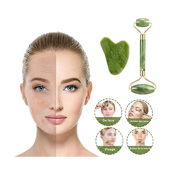 Gua Sha Visage et Jade Roller Visage, Guasha pour Visage Jade Roller La Relaxation Du Visage pour Anti-âge Anti-rides