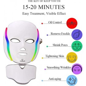 FAZJEUNE Masque Facial Luminothérapie, 7 Couleurs Masque LED Photon Lampe Photothérapie Beauté du Visage/Cou Soins de la Peau