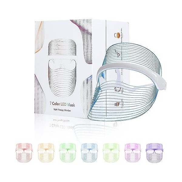 Masque de lumière de thérapie faciale LED, appareil de beauté de photon facial de thérapie de lumière de 7 couleurs pour le r