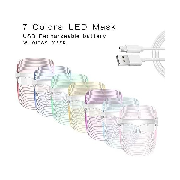 Masque de lumière de thérapie faciale LED, appareil de beauté de photon facial de thérapie de lumière de 7 couleurs pour le r