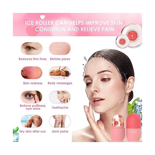 GeeRic Rouleaux de glace en silicone pour le visage, contour du visage cubique pour le cou des yeux, rouleau de massage du vi