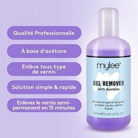 Dissolvant à LAcétone pour Ongles Mylee 250 ml - Nettoyant professionnel de vernis et gel UV LED - Manucure et pédicure