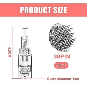 Micro Aiguilles 36 Pin, Aiguille Microneedling Remplacement Cartouches pour Dermapen Électrique 28 Pièces/Pack