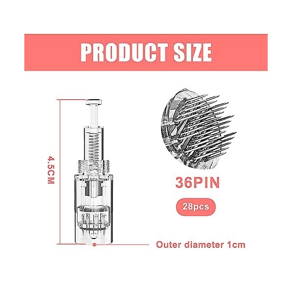 Micro Aiguilles 36 Pin, Aiguille Microneedling Remplacement Cartouches pour Dermapen Électrique 28 Pièces/Pack