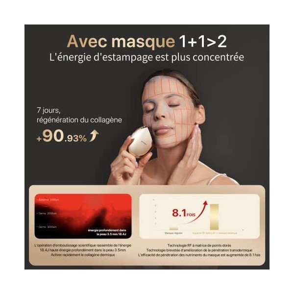 AMIRO Le plus récent appareil facial de radiofréquence destampage, EMS, 2 modes et 3 niveaux de machine faciale à micro-cour