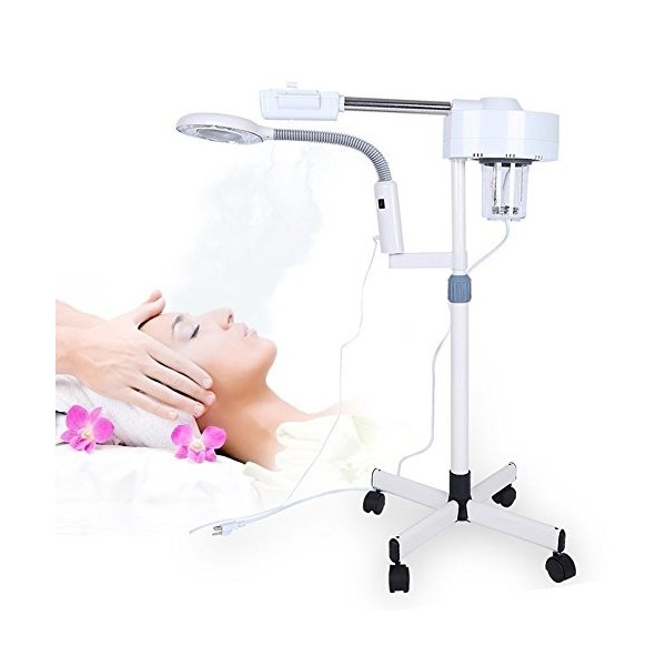 SOULONG 2 en 1 Vapozone Esthetique Professionnel, Vapeur Visage 5X Lampe, Loupe Esthetique sur Pied Machine Vapozone Professi