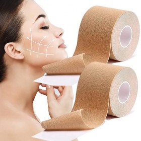 Lot de 2 rouleaux de ruban adhésif anti-rides pour le visage, le cou, les épaules - Pour le front, les yeux, le visage, le co