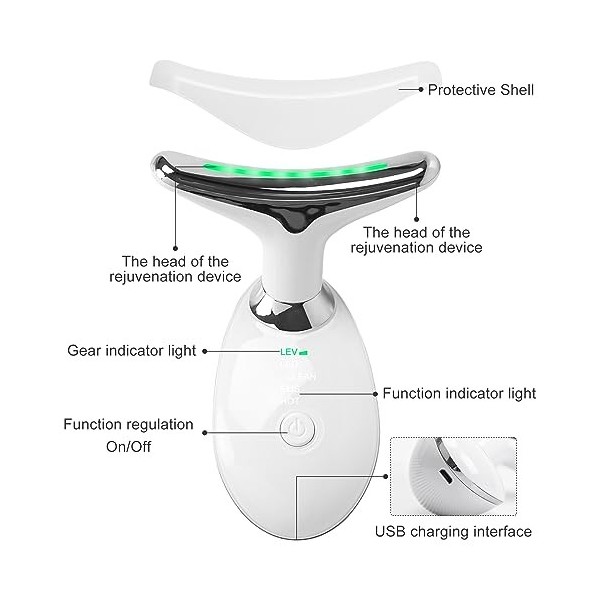 LoQuick Appareil Anti Ride Cou Visage, Électrique Appareils de Tonification avec Lifting EMS Massage pour le Visage Femme, 3 